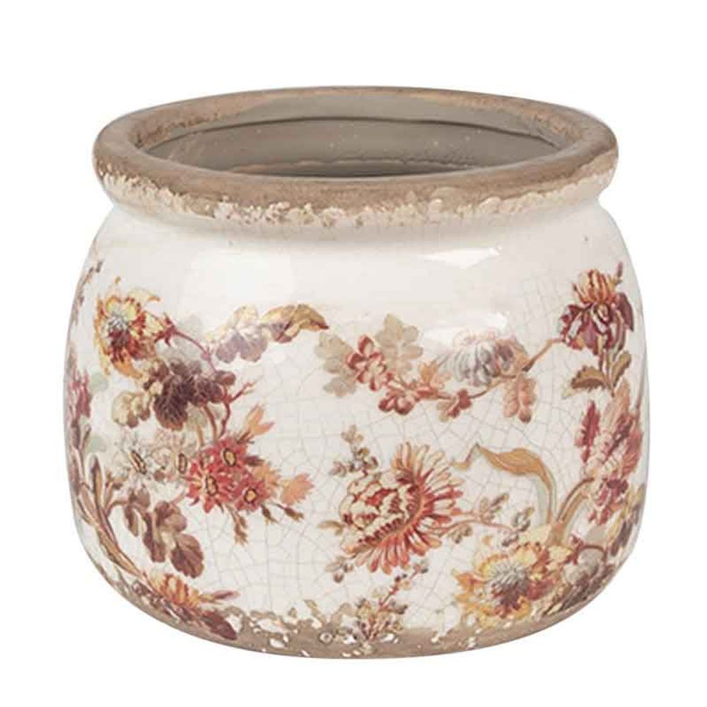 Pot de fleurs céramique beige rose 12x12x10cm