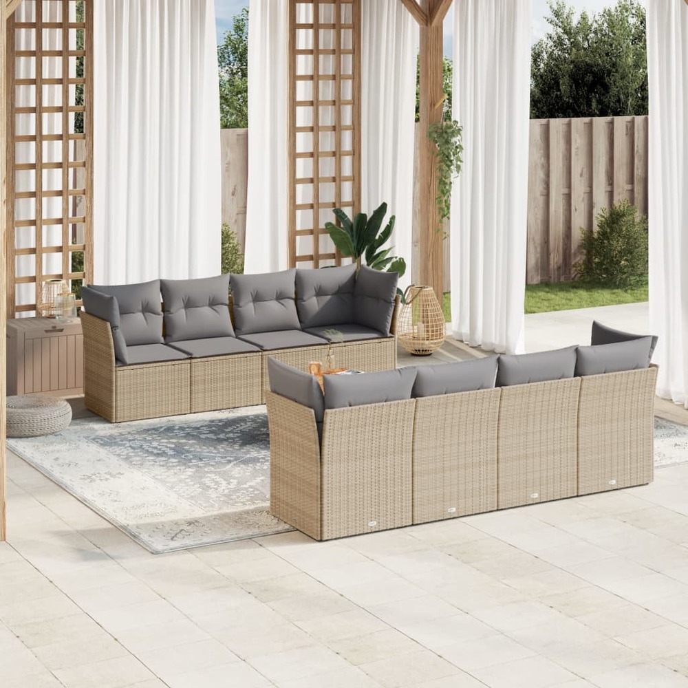 Salon de jardin avec coussins 9pcs mélange beige résine tressée