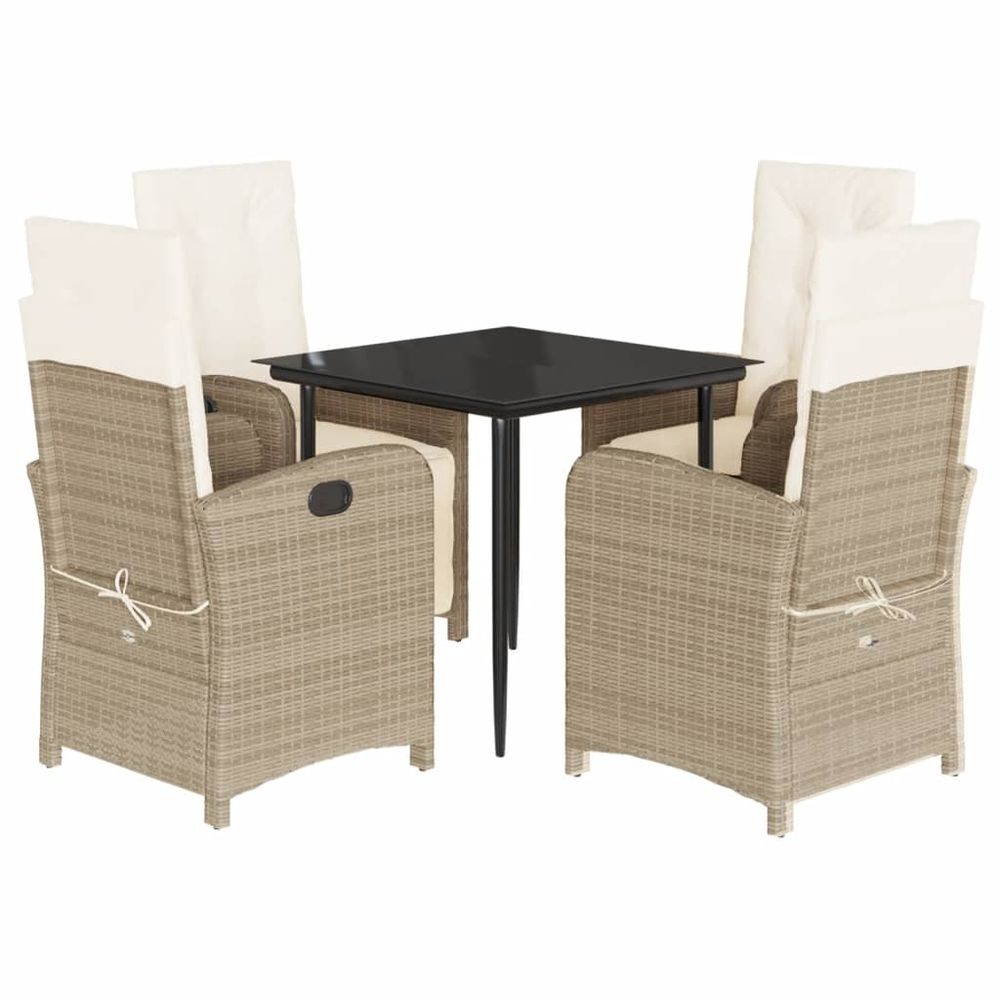 Ensemble à manger de jardin avec coussins 5pcs beige poly rotin