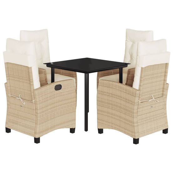 Ensemble à manger de jardin avec coussins 5pcs beige poly rotin