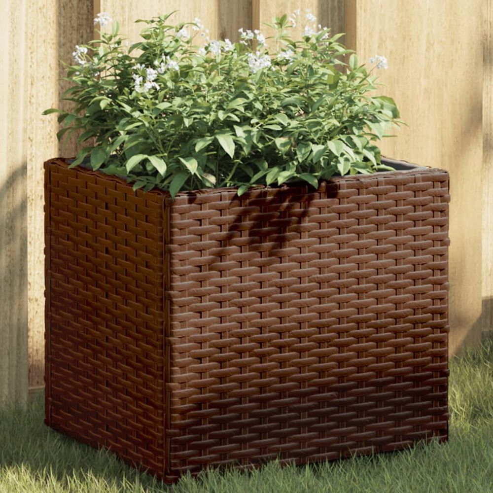 Pot de fleurs carré en résine tressée élégante avec insert amovible pour intérieur et extérieur marron 36x30x32cm