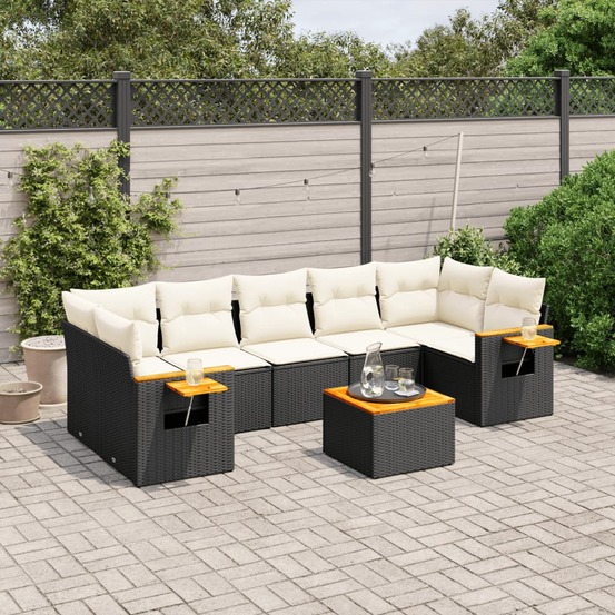Salon de jardin 8 pcs avec coussins noir résine tressée
