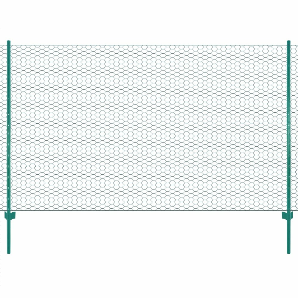 Clôture en grillage métallique avec poteaux acier 25x2 m vert