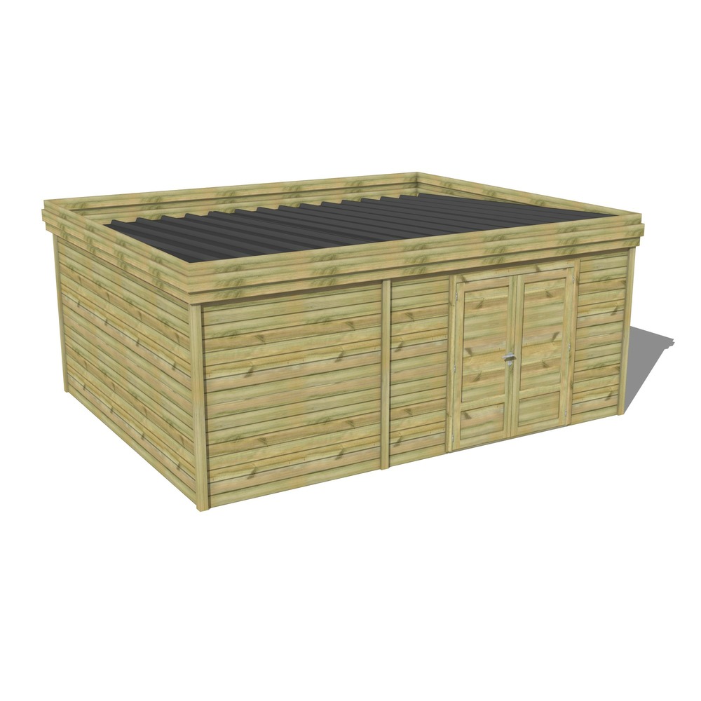 Abri de jardin bois pin traité autoclave 27mm - 5,99x4,34m / 26m2 - bac acier - abri français