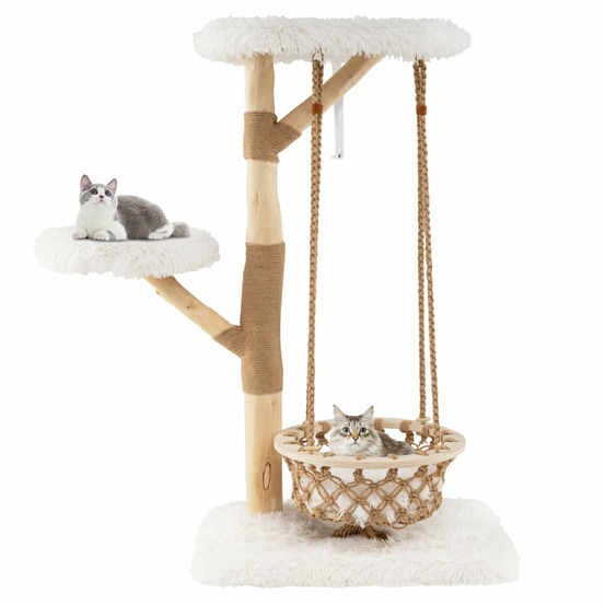 Arbre à chat avec balançoire hamac 70 x 50 x 123 cm confort optimal perchoirs moelleux design contemporain en bois véritable