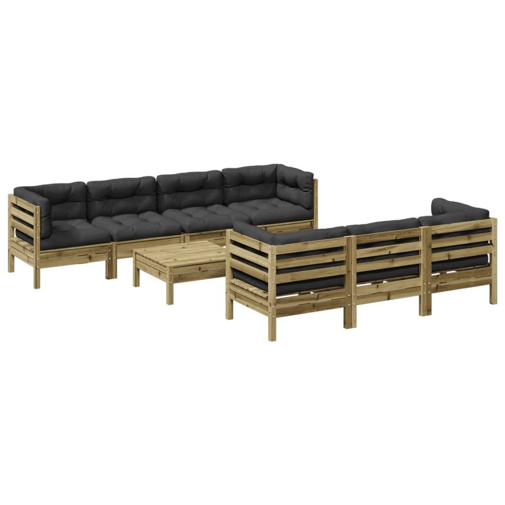 Salon de jardin 8 pcs avec coussins bois de pin imprégné
