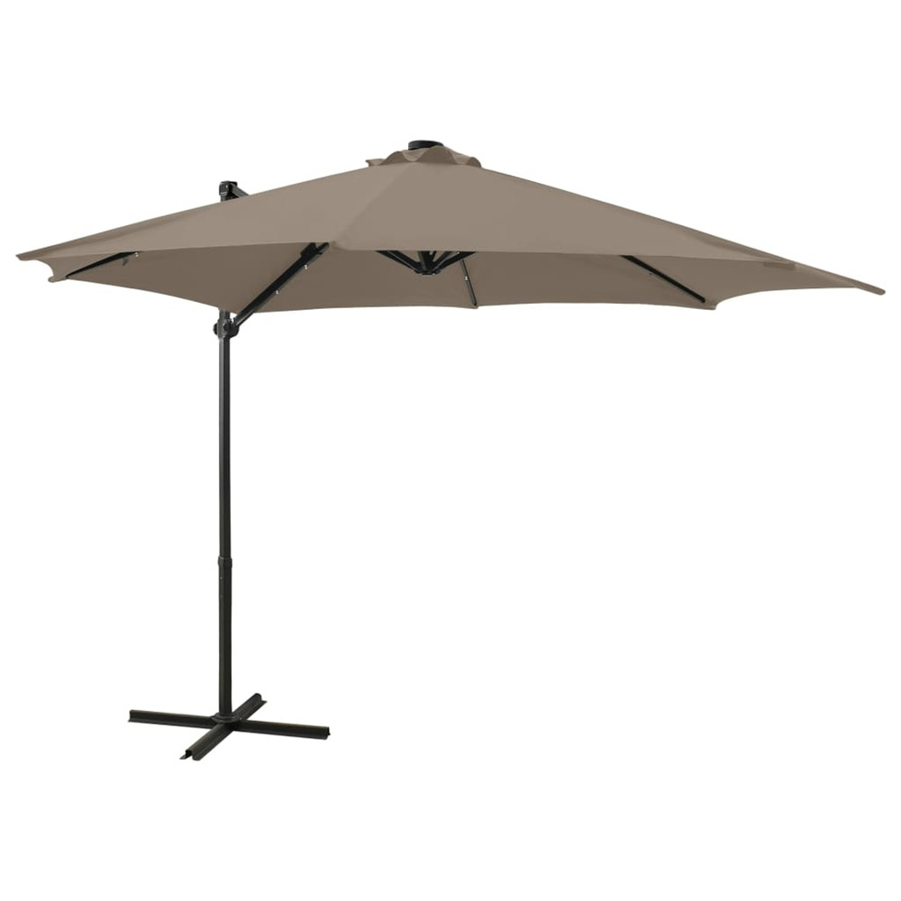 Parasol de jardin en porte-à-faux et mât et lumières led taupe