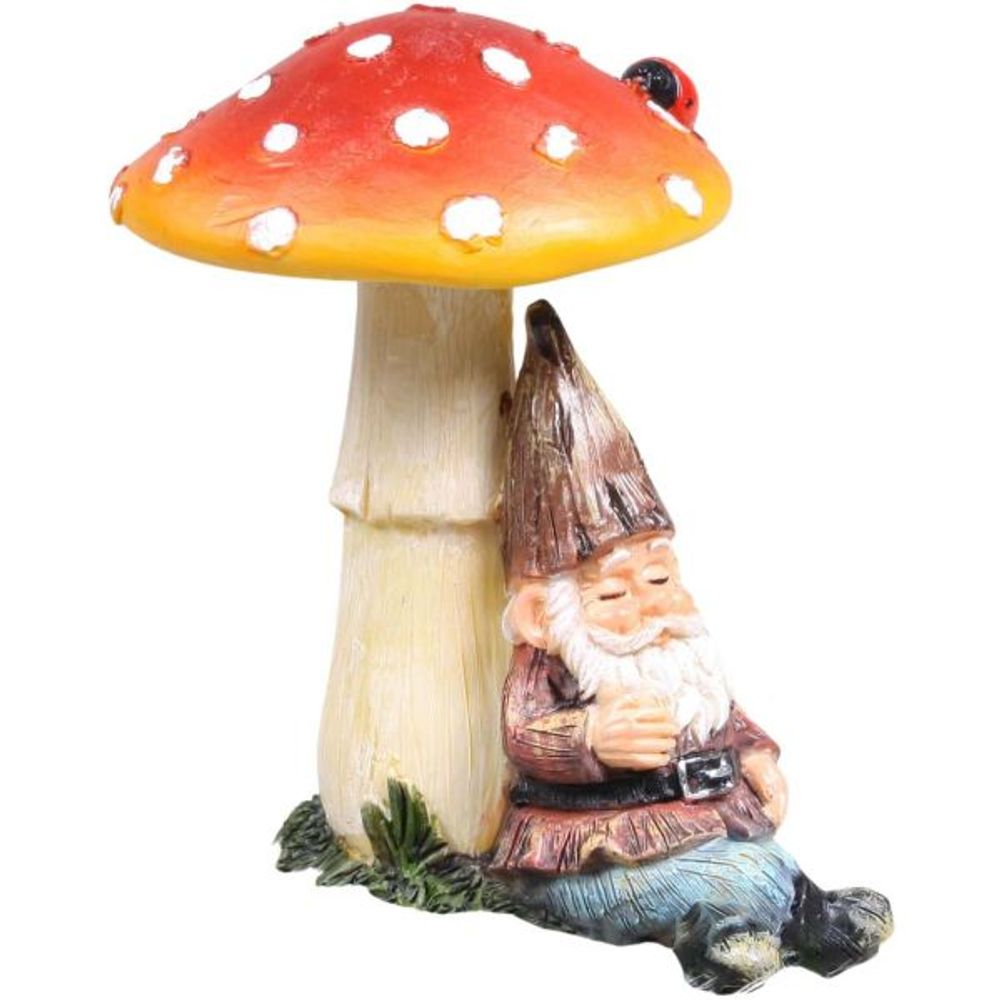 Mini nain de jardin en résine assis champignon