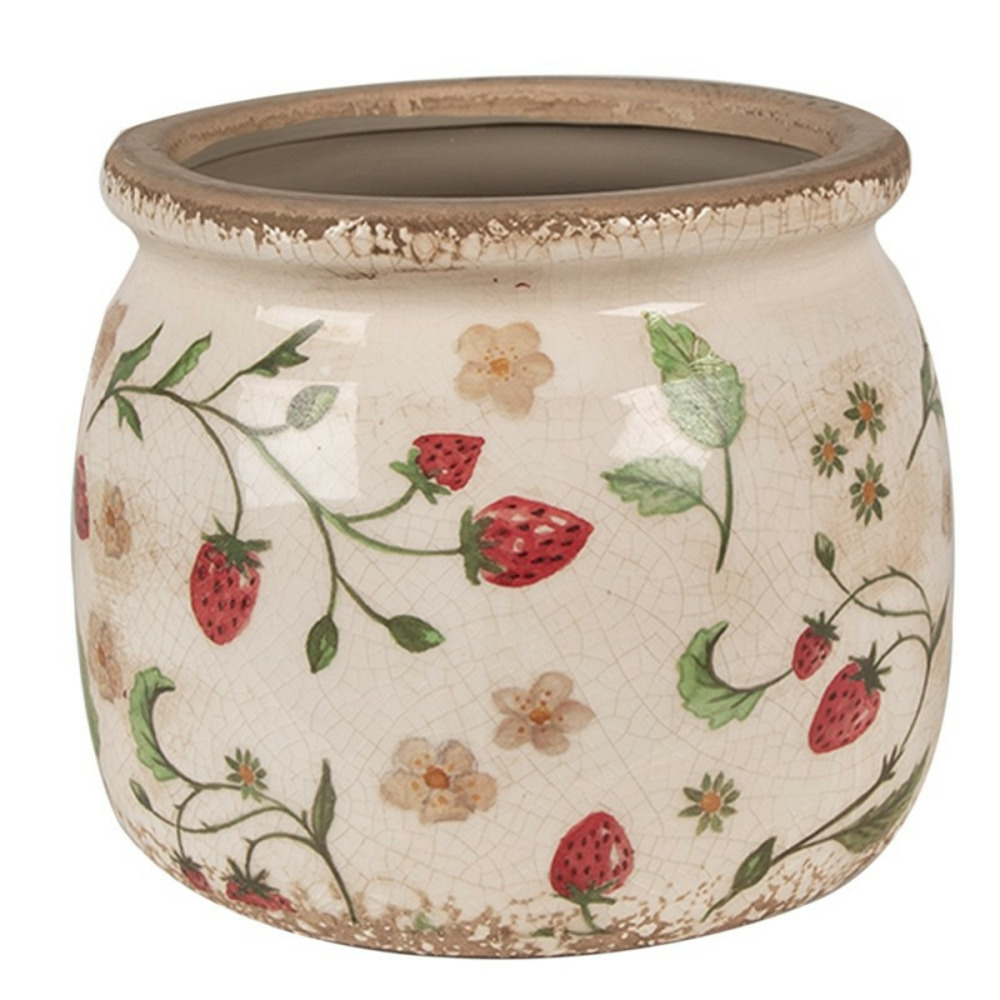 Pot de fleurs strawberry beige rouge céramique 16x16x13cm