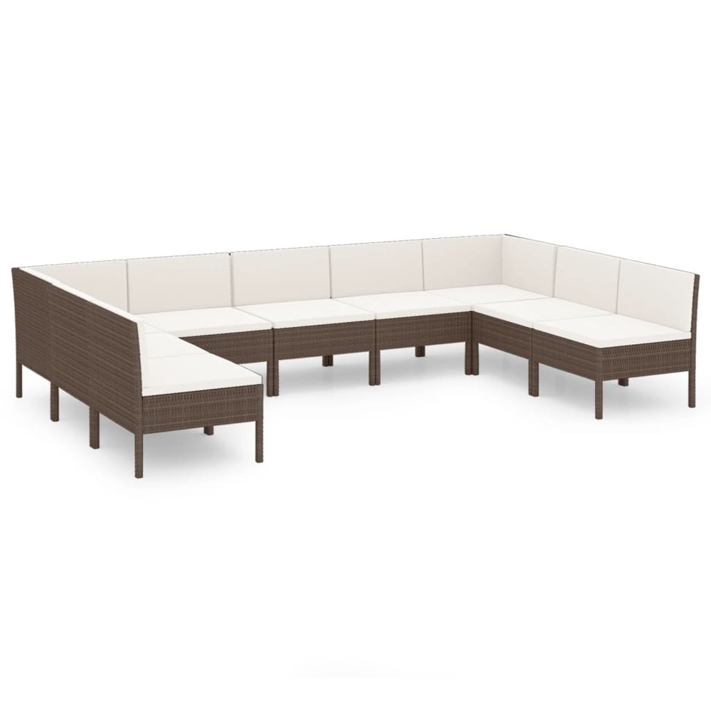 Salon de jardin meuble d'extérieur ensemble de mobilier 9 pièces avec coussins résine tressée marron