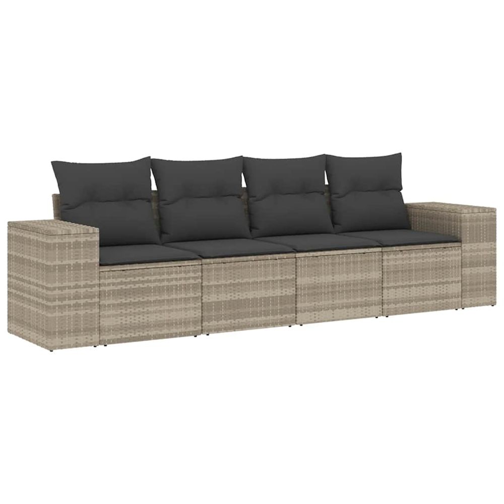Salon de jardin 4 pcs avec coussins gris clair résine tressée