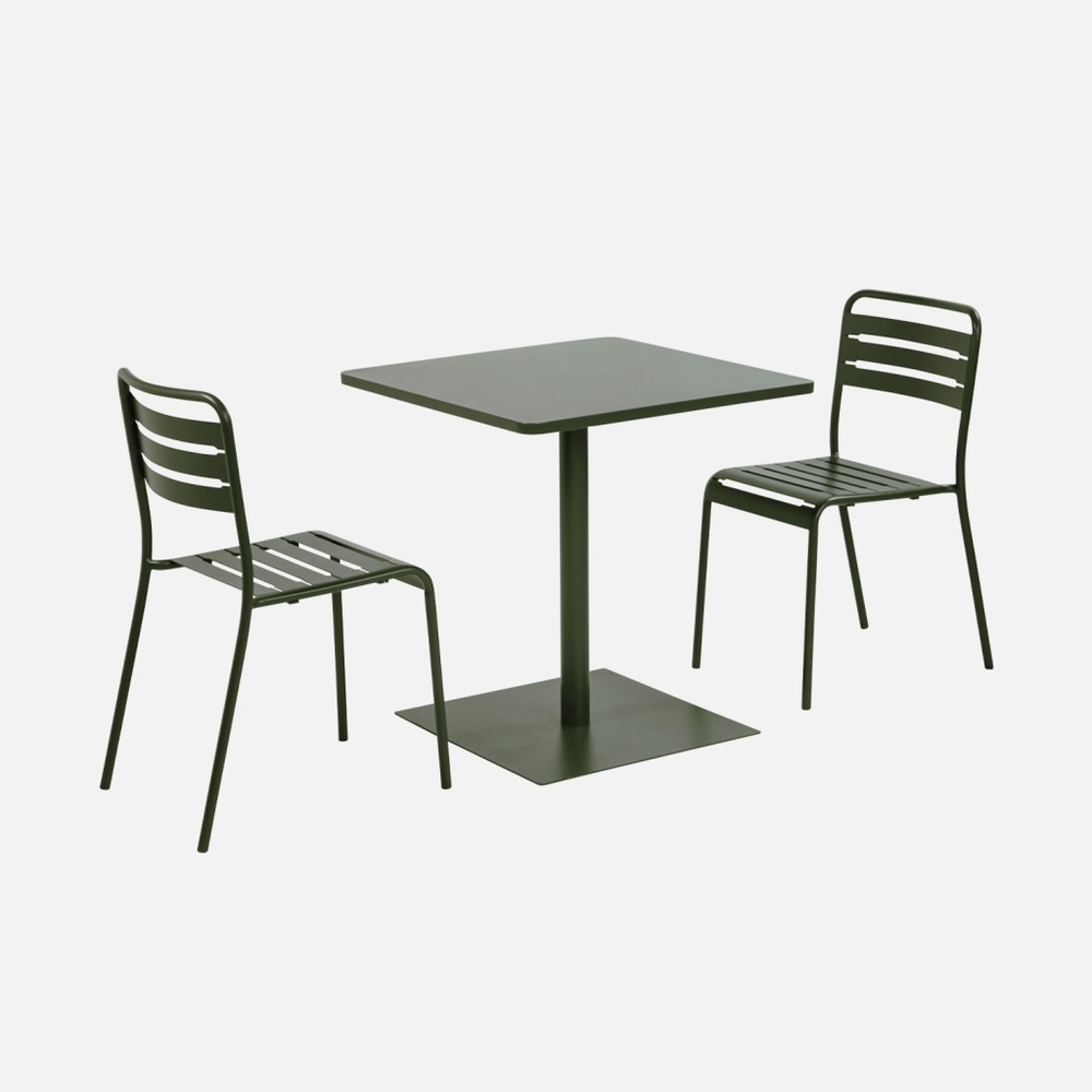 Table de jardin bistrot carré acier + 2 assises 70 cm - orea + amélia