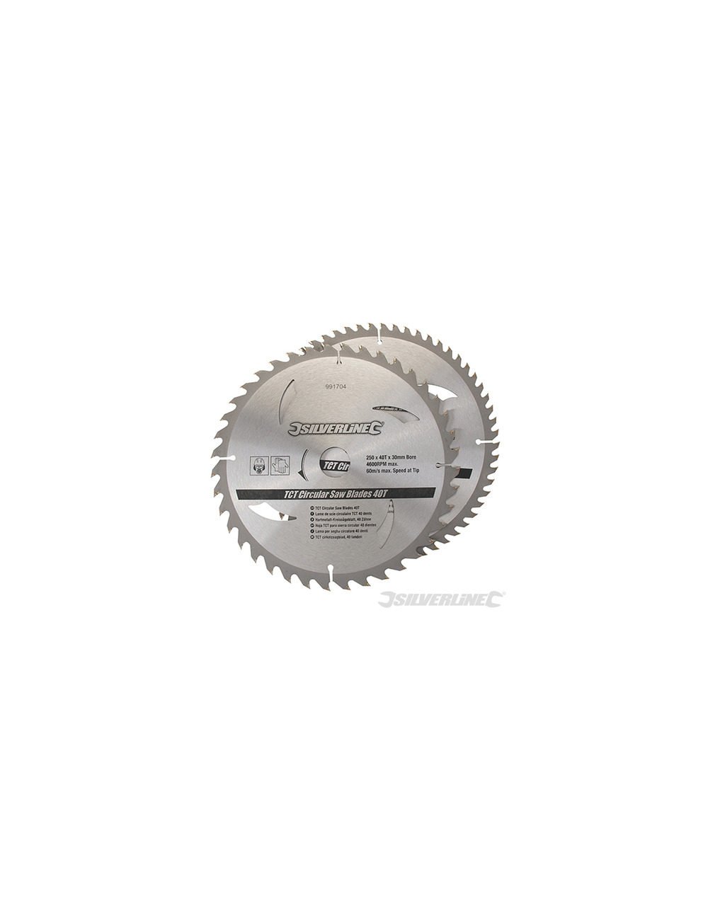 Silverline - lot de 2 lames tct pour scie circulaire : 40 et 60 dents - 250 x 30 - bagues de 25, 20 et 16 mm