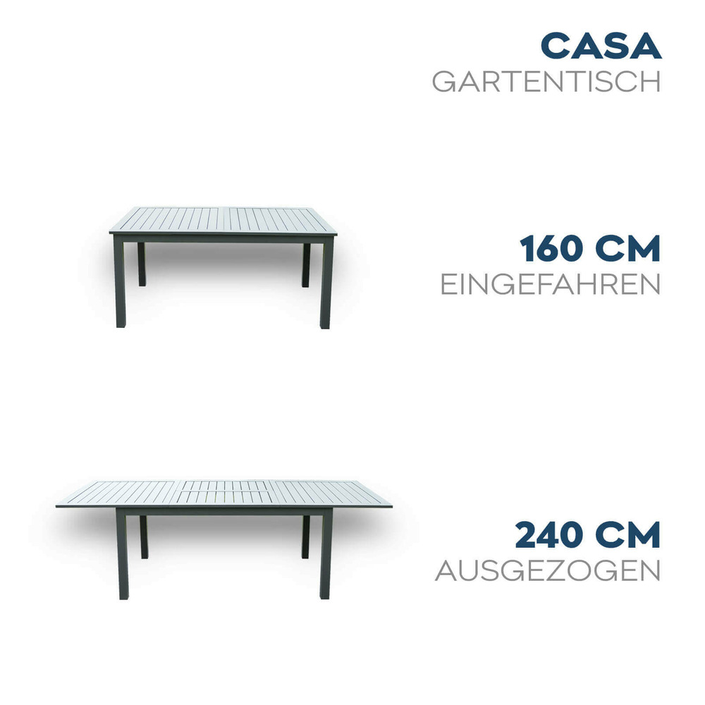 Home deluxe - table de jardin extensible - casa - structure et plateau en aluminium, env. 160 (240) x 100 x 74 cm - accessoires