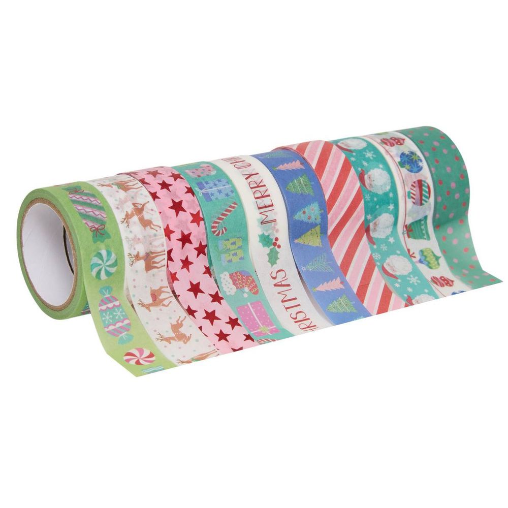 Lot de 10 rubans adhésifs de noël 15 mm x 4 m