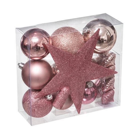 Déco de sapin de noël kit de 18 pièces boules et cimier - nuance de rose