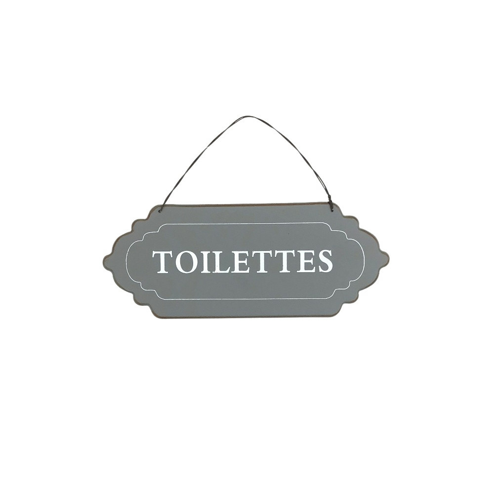 Plaque de porte décorative vintage de toilettes en métal gris 12x7cm