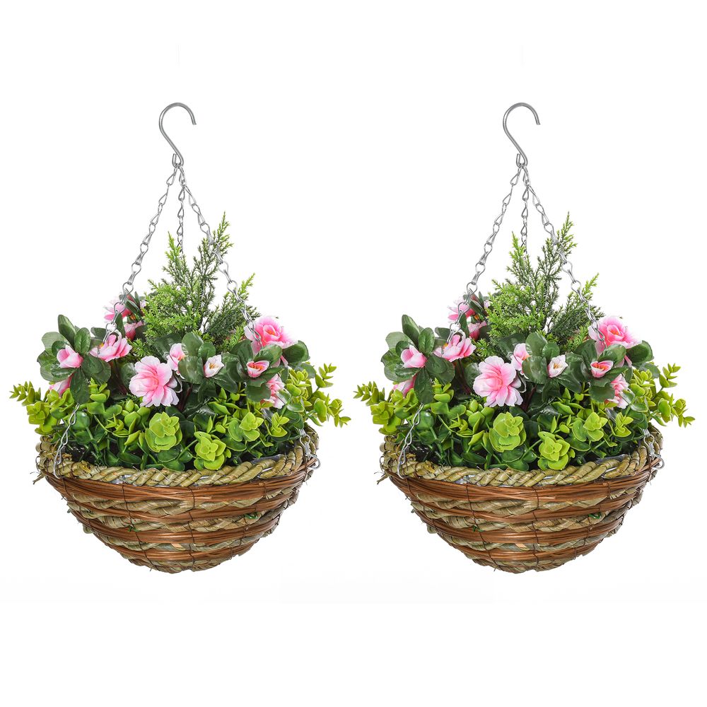 Lot 2 lisianthus artificiels suspendus pe osier intérieur extérieur chaine métal 34cm