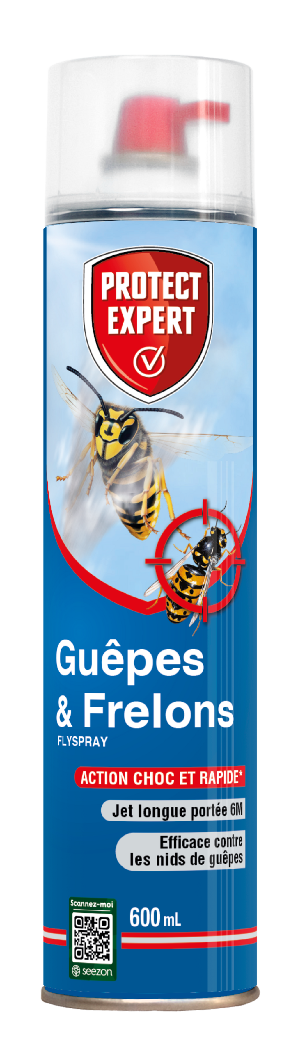 Protect expert anti-guêpes & frelons - 600 ml - jet longue portée 6m - efficace sur les nids - action choc & foudroyante guep600n