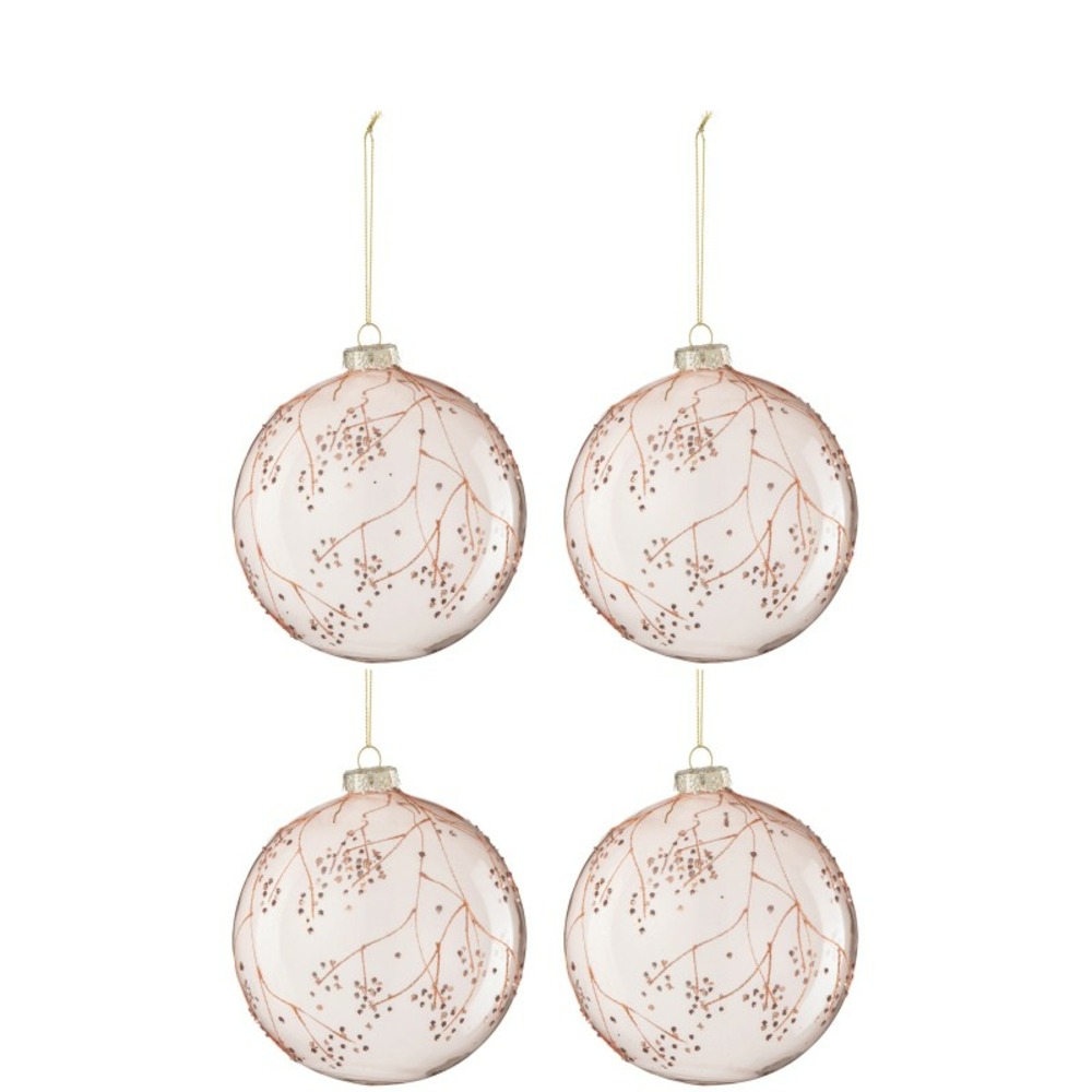 Boite de 4 boules de noël en verre rose 12x12x12 cm