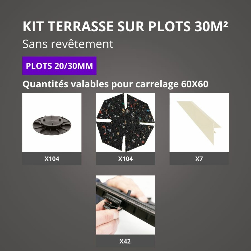Kit terrasse sur plots sans revêtement 30m² - finition blanc perle - 20/30 mm - jouplast