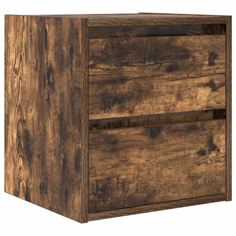 Table de chevet murale chêne fumé 38x34x40 cm