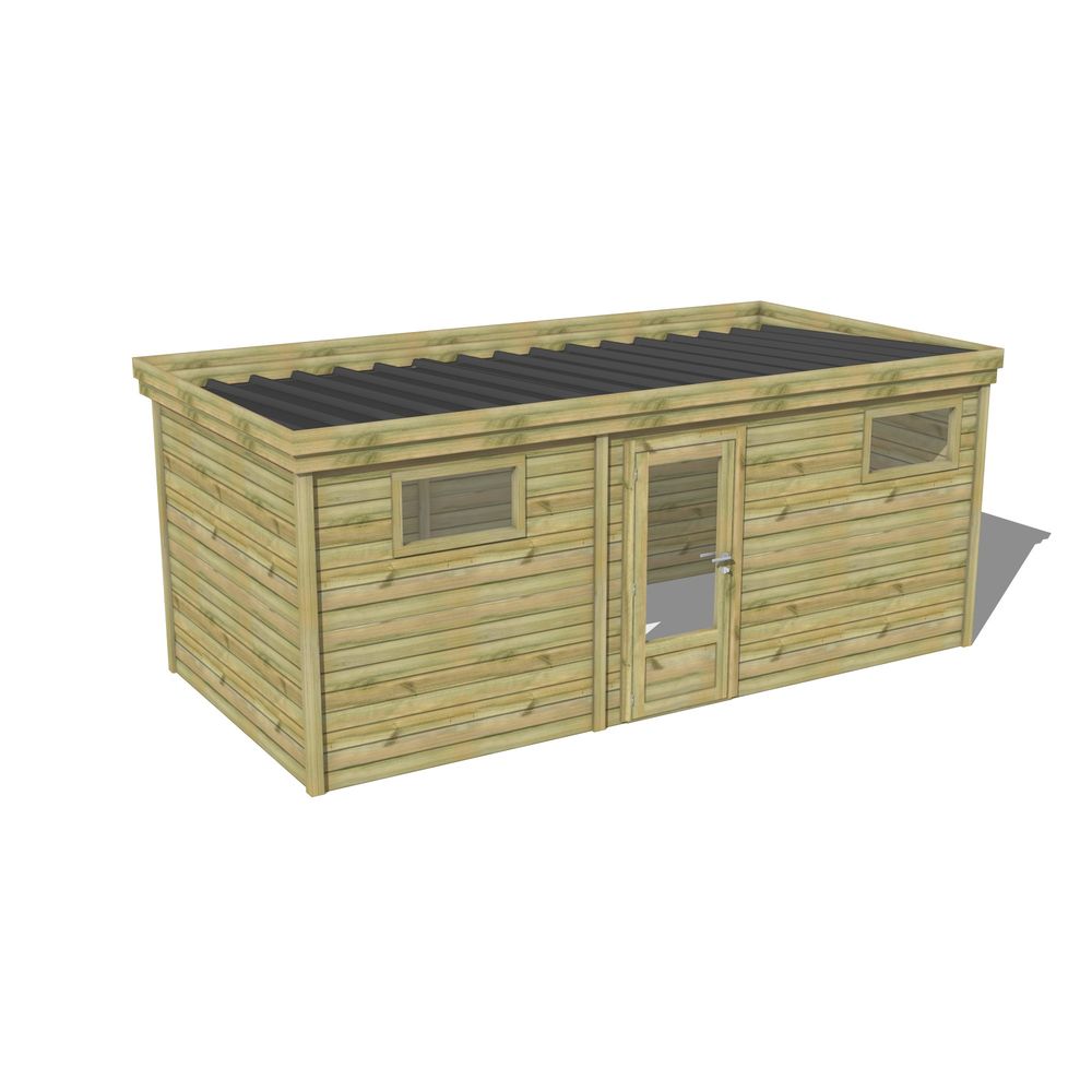 Abri de jardin bois pin traité autoclave 27mm - 5,495x2,64m / 15m2 - bac acier - abri français