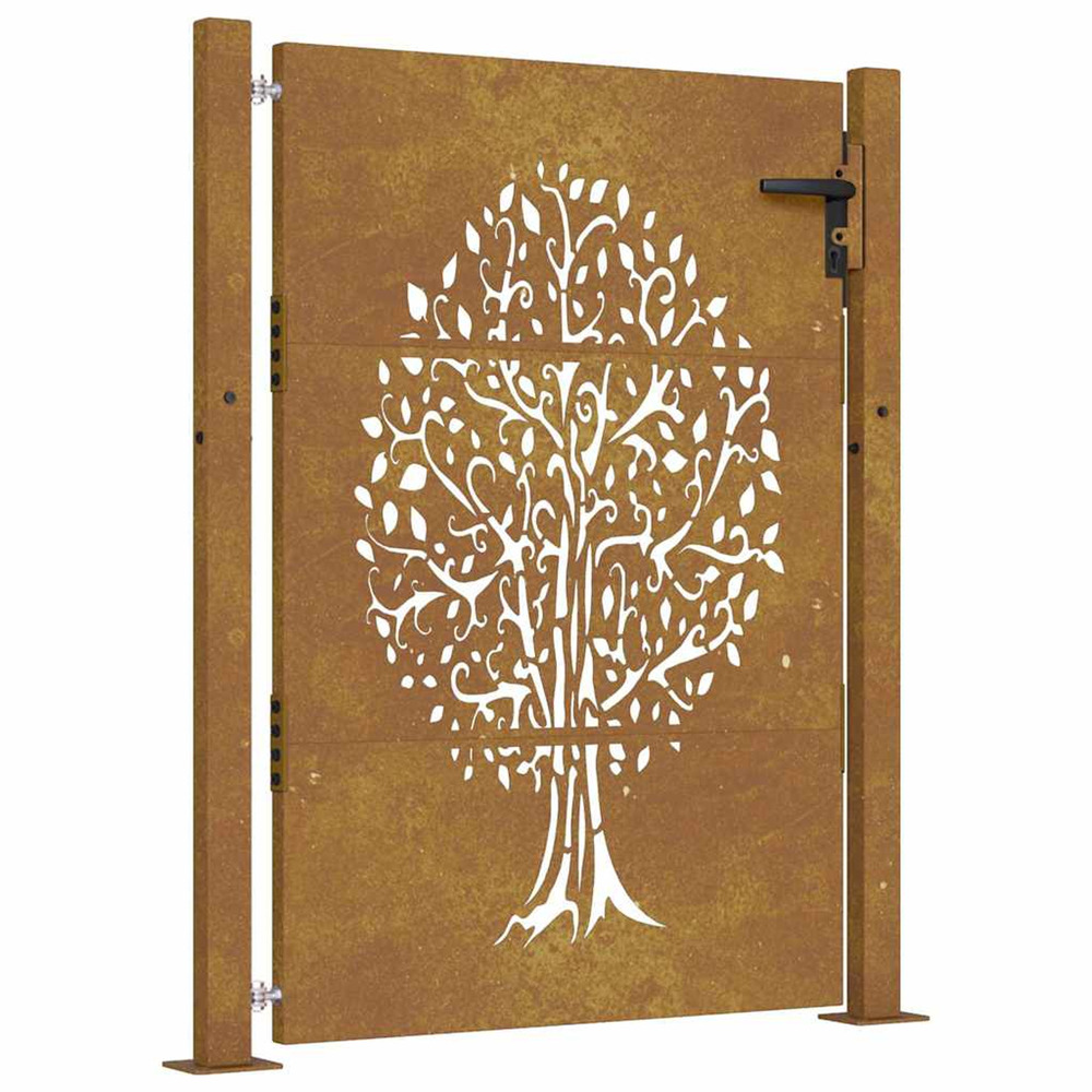 Portail de jardin 100x150 cm en acier corten avec motif arbre