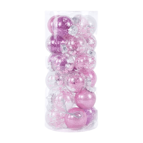 Lot de 24 boules de noël création - rose