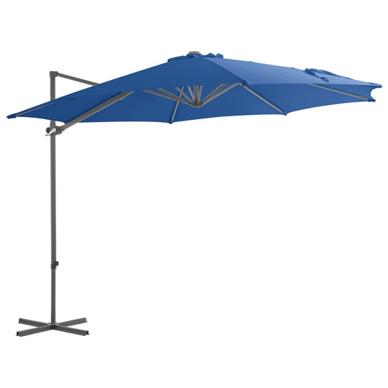 Parasol de jardin en porte-à-faux avec mât en acier bleu azuré