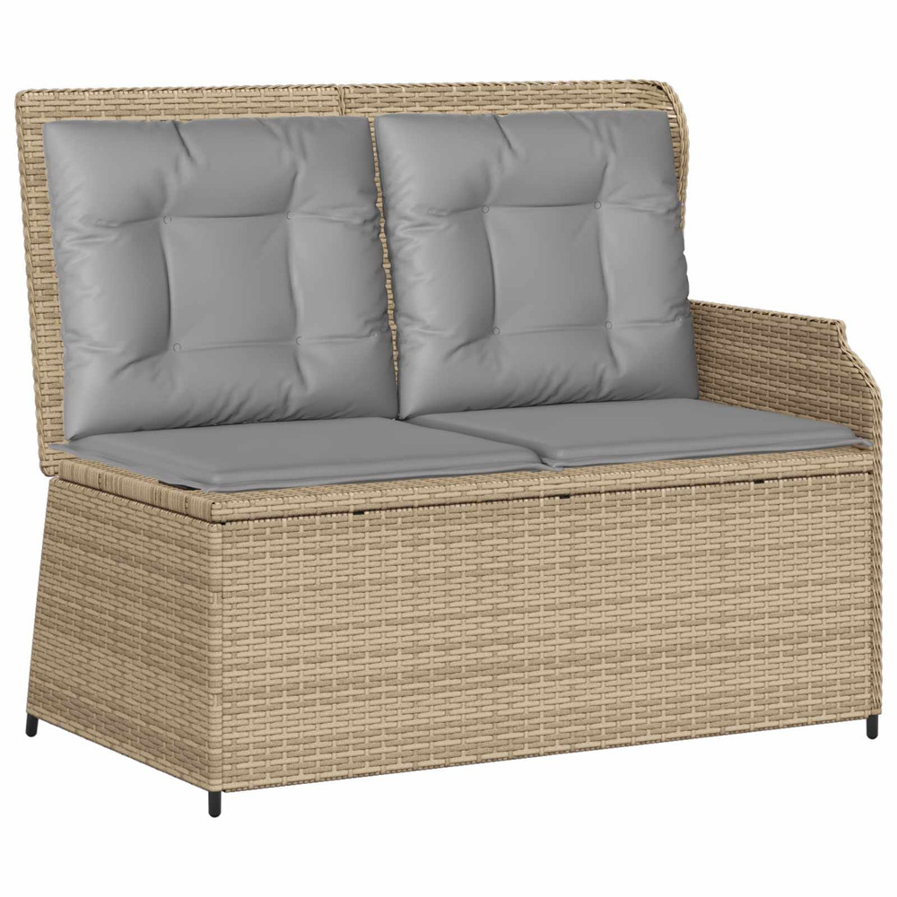 Banc de jardin avec coussin beige et gris polyrotin