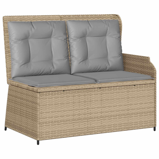 Banc de jardin avec coussin beige et gris polyrotin