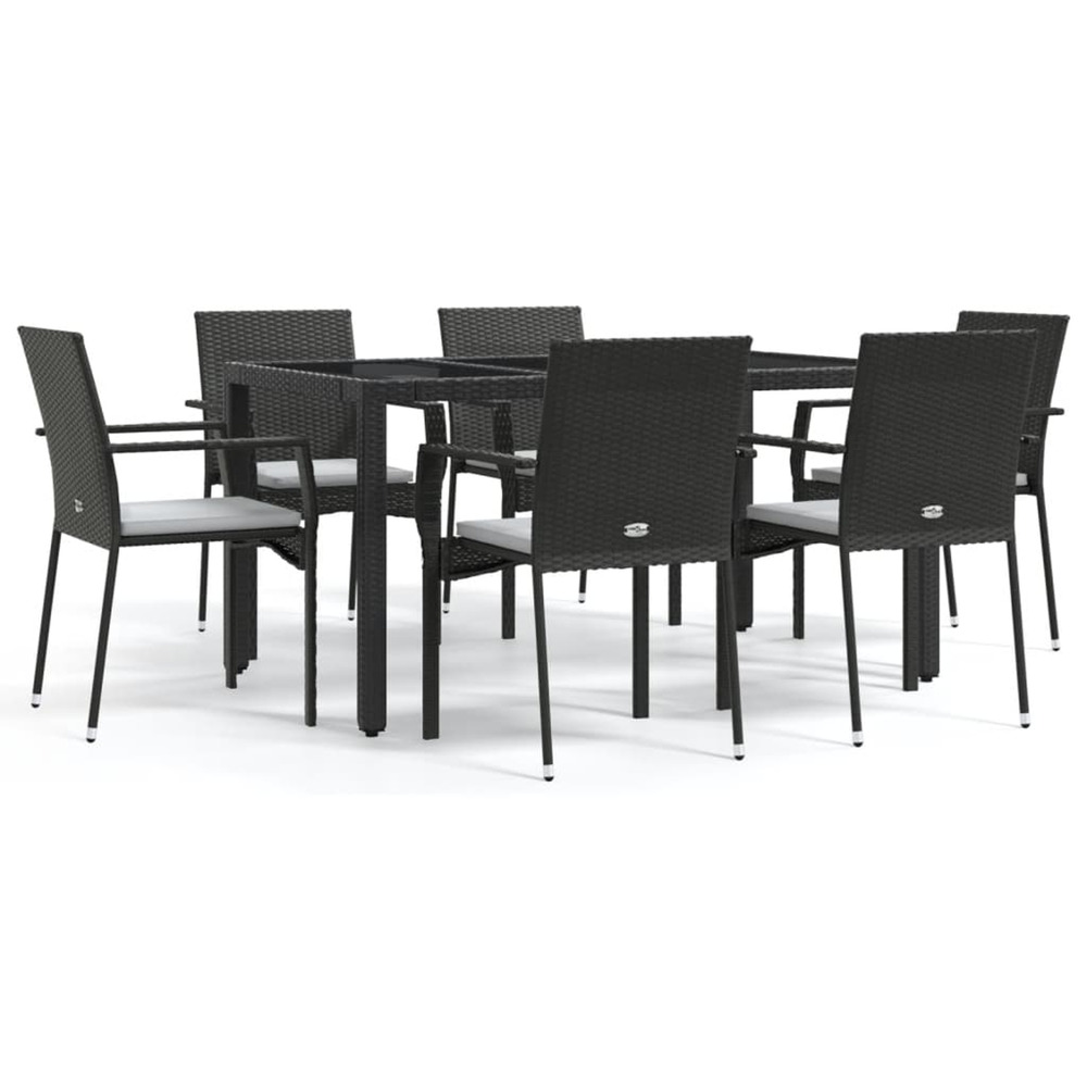 Ensemble à manger de jardin coussins 7pcs noir résine tressée