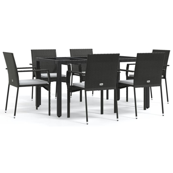 Ensemble à manger de jardin coussins 7pcs noir résine tressée