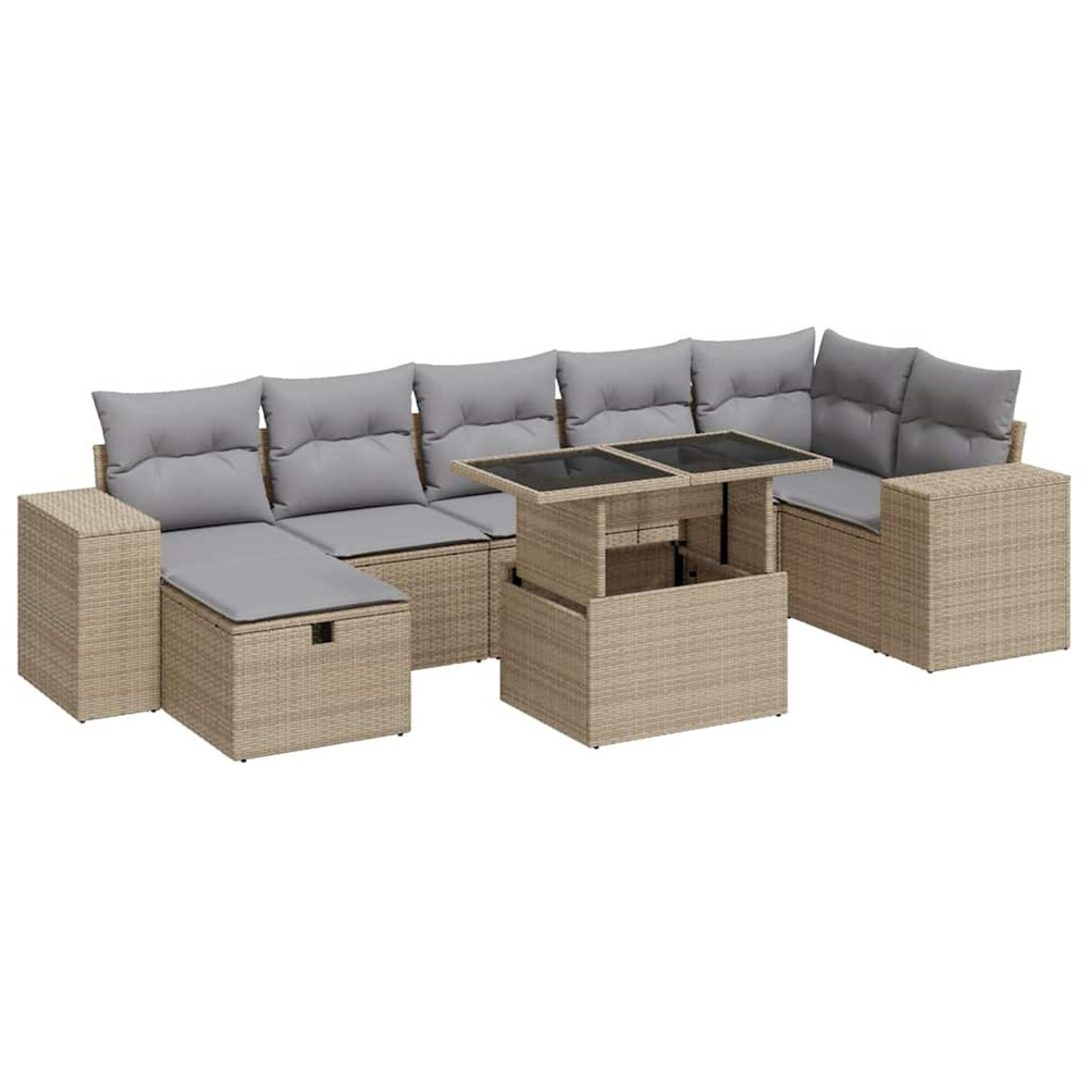 Salon de jardin avec coussins 5 pcs beige résine tressée
