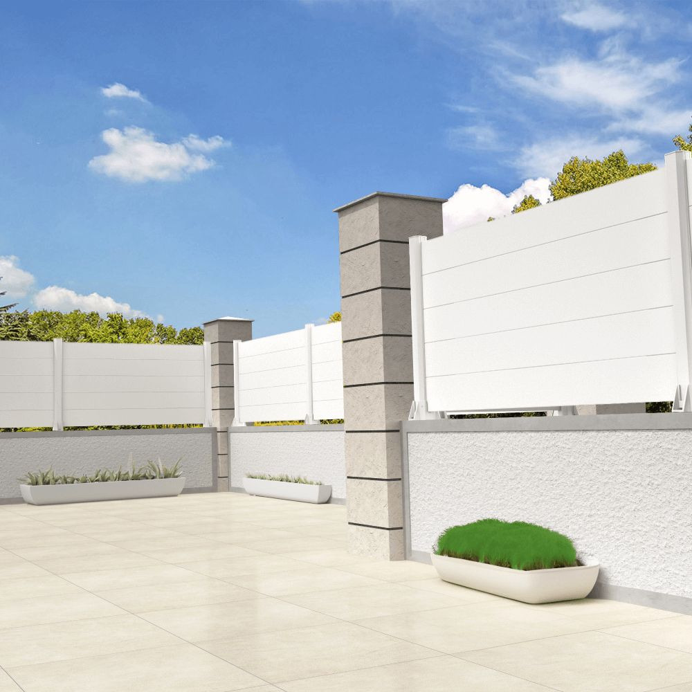 Clôture ranch panneau plein 7 lames l 1911 x h 1115 mm (blanc satiné ral9010)