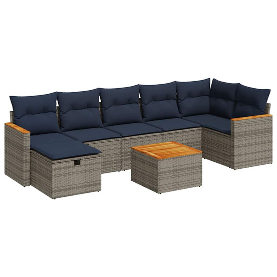 Salon de jardin 8 pcs avec coussins gris résine tressée