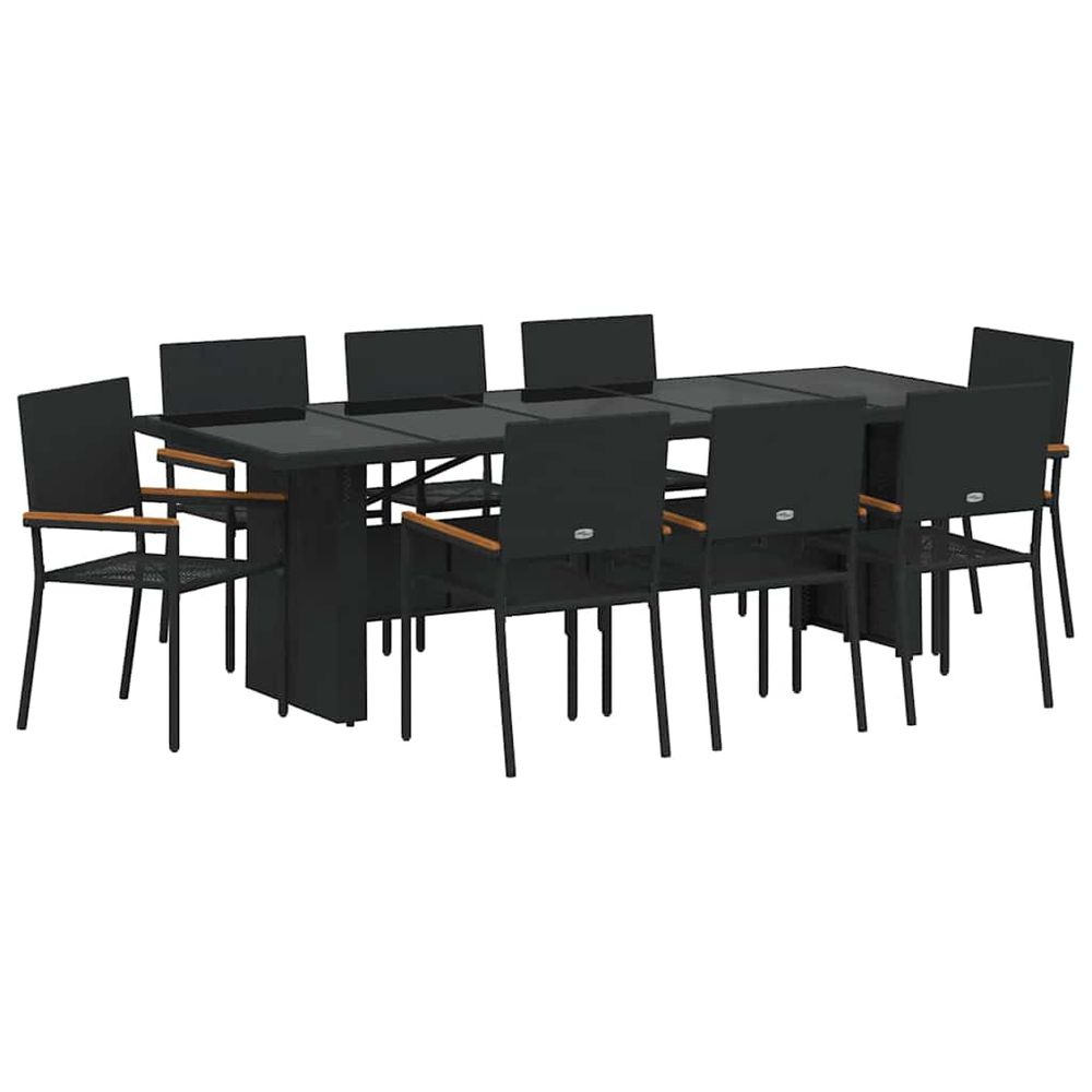 Ensemble de salle à manger pour jardin 9 pc noir polyrotin