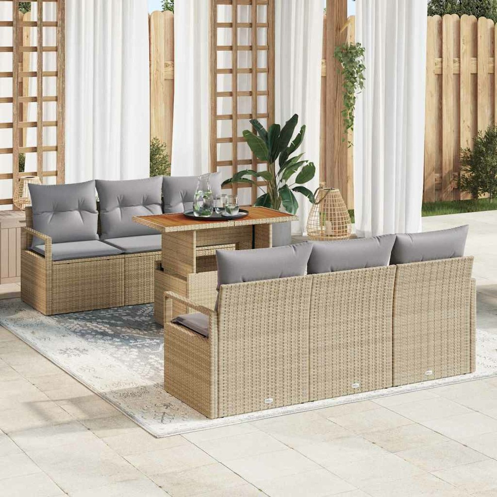 Ensemble de canapé de jardin 7 pcs beige poly rotin
