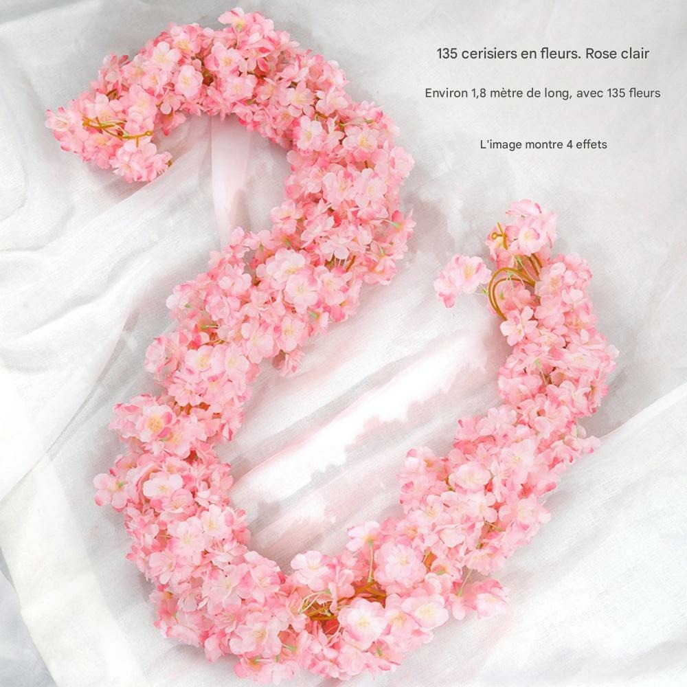 Vigne de fleurs de cerisier artificielles pour décor intérieur et masquer les tuyaux rosé dtopbuyage