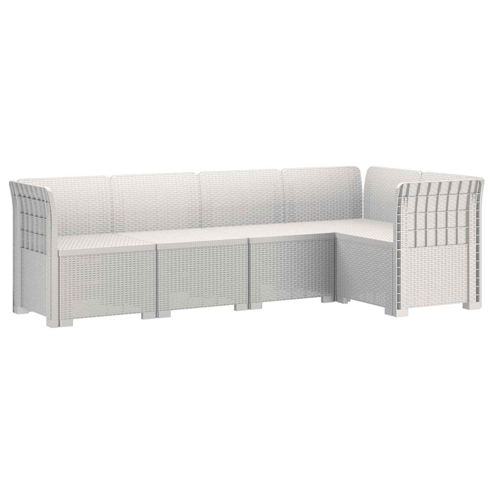 Canapé de jardin 5 places aspect rotin pp blanc