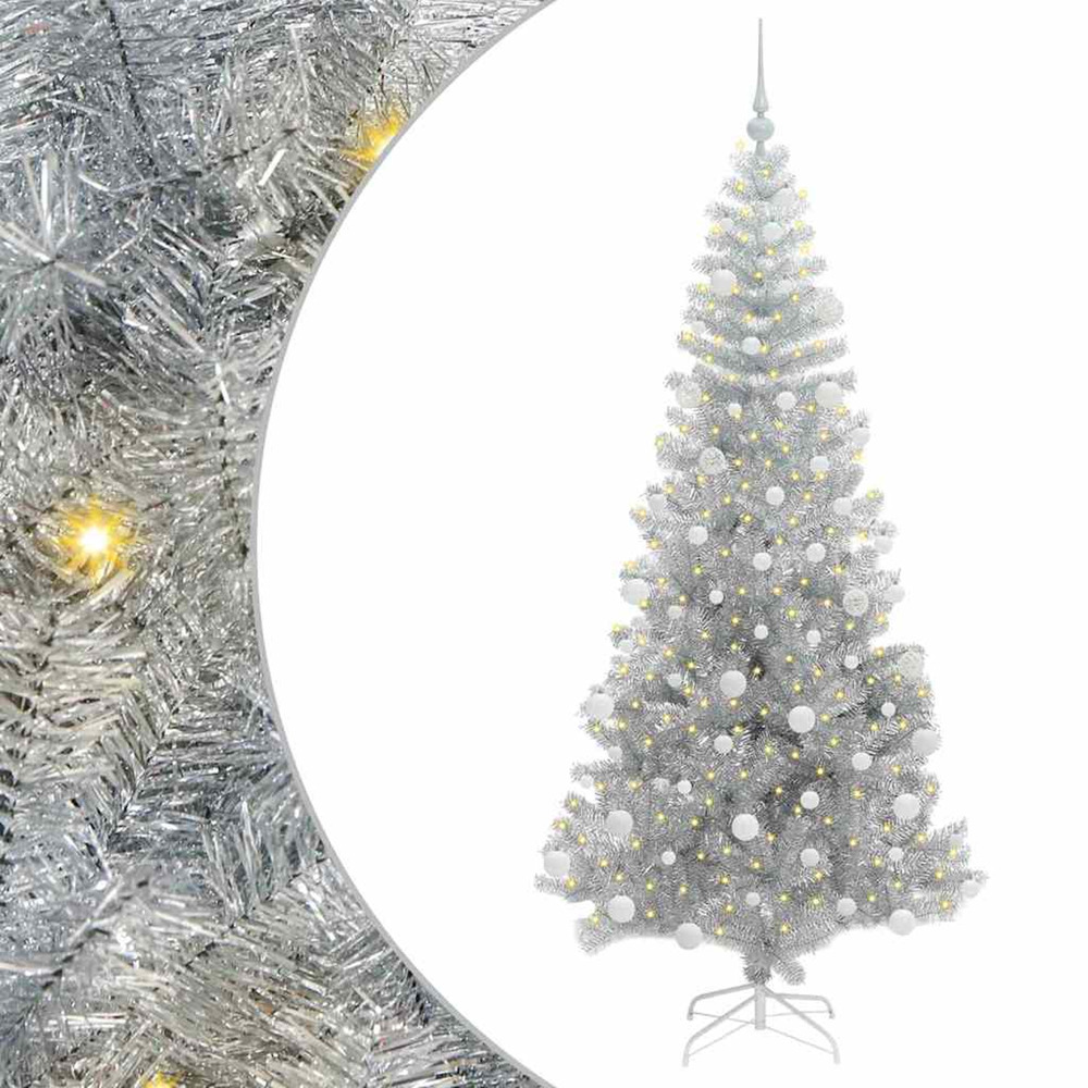 Sapin de noël avec 300 led avec support argent 180 cm pet