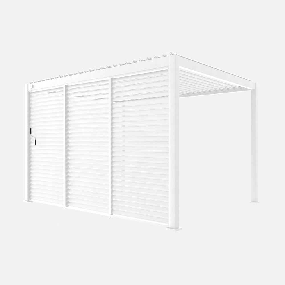 Pergola bioclimatique aluminium 4x3m + 3 persiennes 130cm triomphe