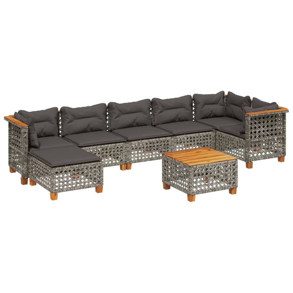 Salon de jardin 8 pcs avec coussins gris résine tressée