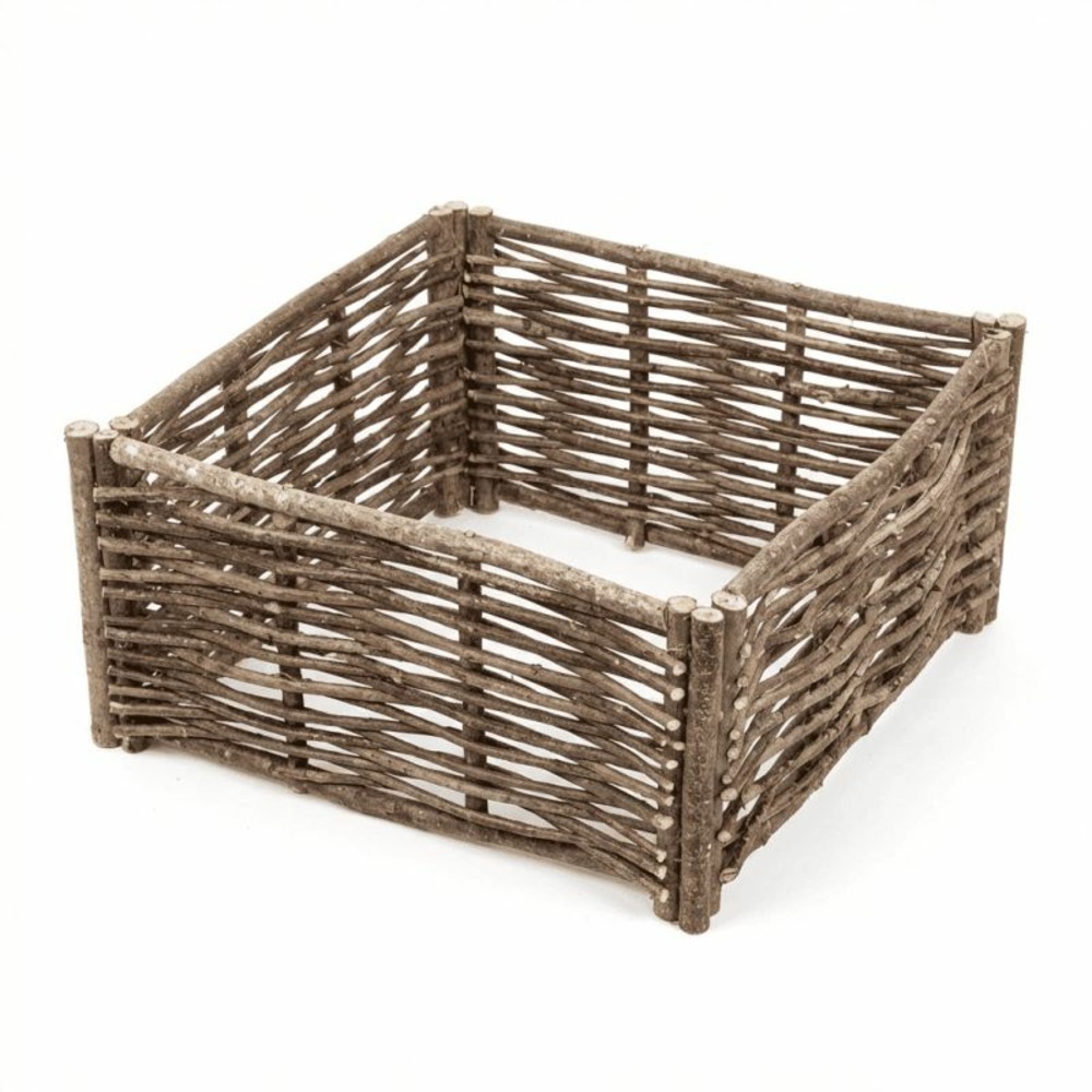 Jardinière en chêne avec tressage noisetier - sans bac intérieur - 75 x 30 x 30 cm