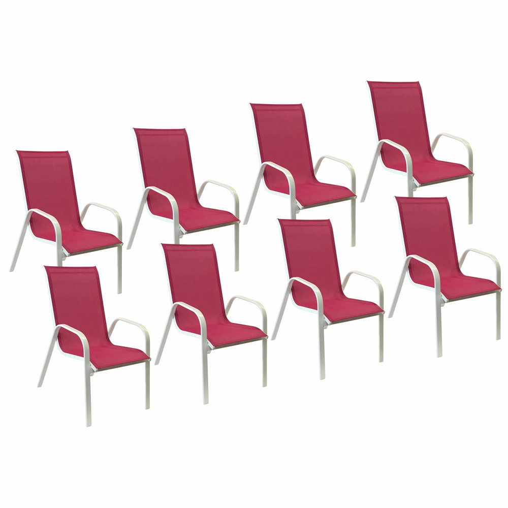 Lot de 8 chaises marbella en textilène rose - aluminium blanc