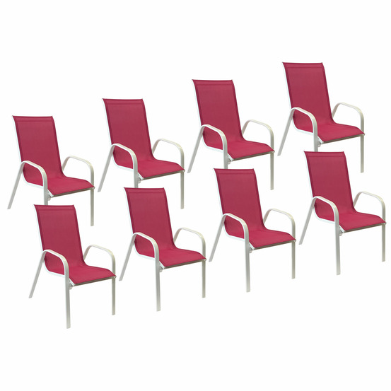 Lot de 8 chaises marbella en textilène rose - aluminium blanc