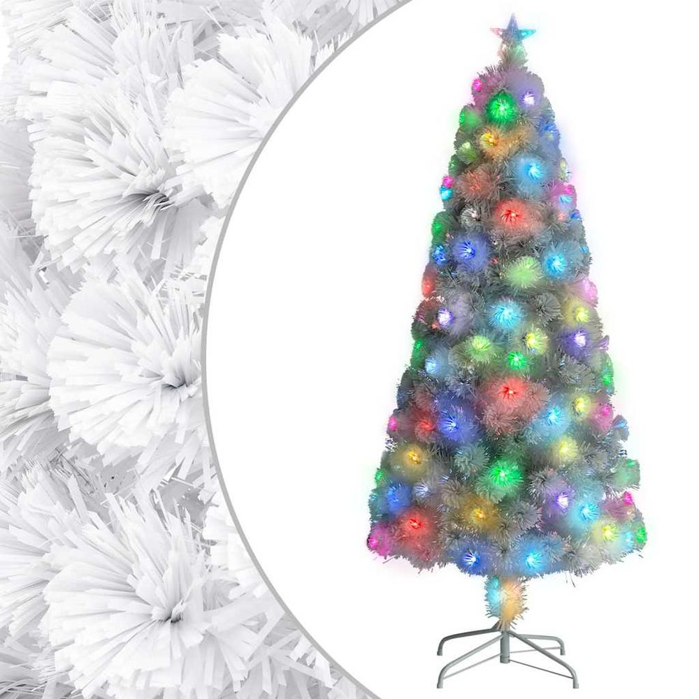 Sapin de noël lumineux fibre optique led pour décoration de fête blanc 150 cm