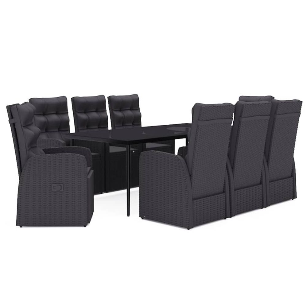 Ensemble à manger de jardin avec coussins 9 pcs noir