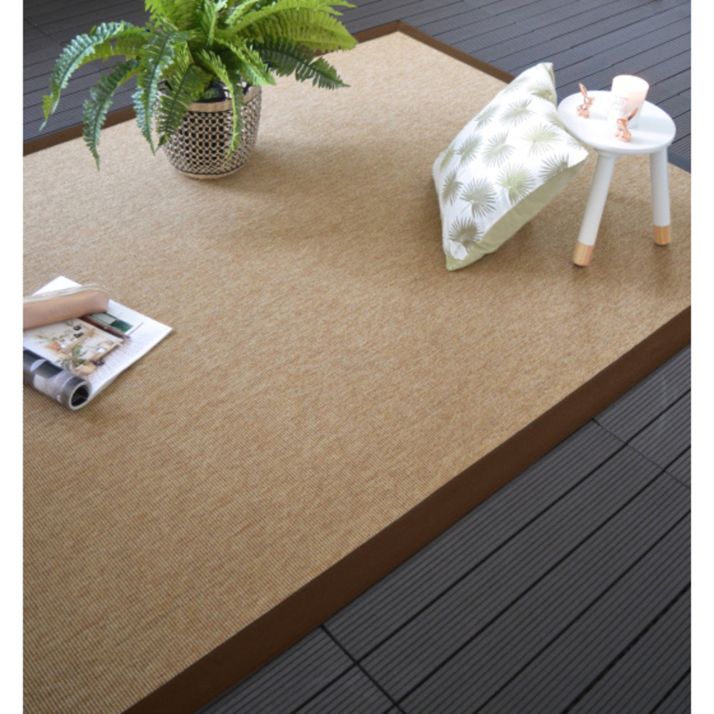 Tapis intérieur / extérieur - mahé naturel - ganse marron - 200 x 290 cm